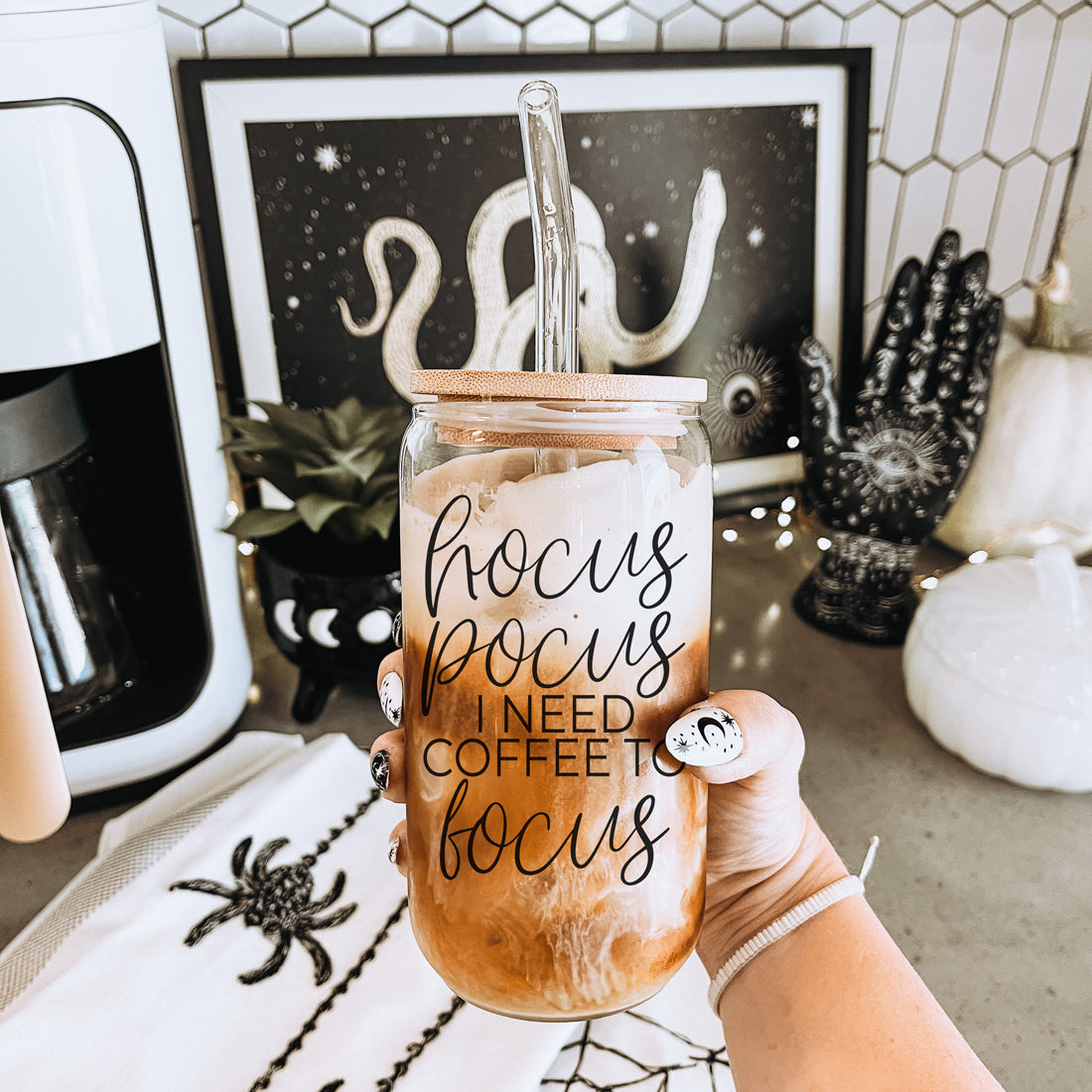 spooky season drinkware set
halloween coffee bar accessories
fall home decor drink set